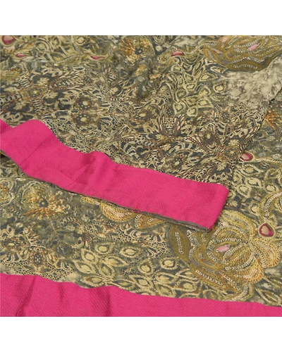 Sanskriti Vintage Green Sarees 100% Pure Georgette Printed Sari Craft Fabric, PRG-9960-Green-Printed Floral Design-Pure Georgette Silk-10
