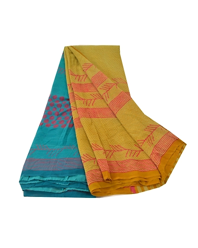 Sanskriti Vintage Shade Of Mustard Sarees Pure Georgette Printed Sari Craft, PRG-9964-Shade Of Mustard-Printed Geometrical Design-Pure Georgette Silk-2
