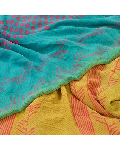 Sanskriti Vintage Shade Of Mustard Sarees Pure Georgette Printed Sari Craft, PRG-9964-Shade Of Mustard-Printed Geometrical Design-Pure Georgette Silk-3