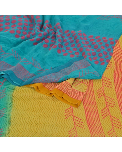 Sanskriti Vintage Shade Of Mustard Sarees Pure Georgette Printed Sari Craft, PRG-9964-Shade Of Mustard-Printed Geometrical Design-Pure Georgette Silk-8