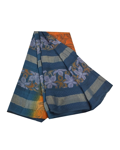 Sanskriti Vintage Blue Sarees 100% Pure Georgette Printed Sari Craft Fabric, PRG-9977-Blue-Printed Floral Design-Pure Georgette Silk-2