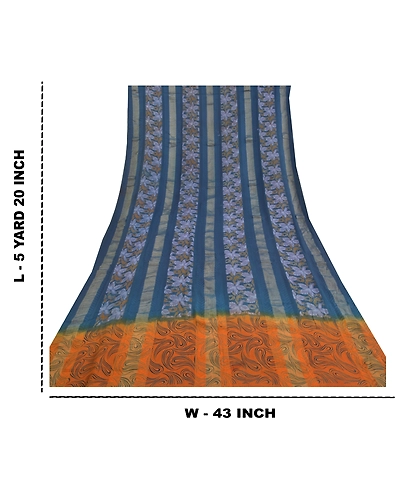 Sanskriti Vintage Blue Sarees 100% Pure Georgette Printed Sari Craft Fabric, PRG-9977-Blue-Printed Floral Design-Pure Georgette Silk-4