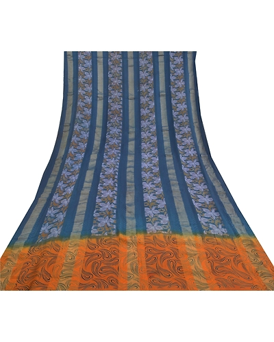 Sanskriti Vintage Blue Sarees 100% Pure Georgette Printed Sari Craft Fabric, PRG-9977-Blue-Printed Floral Design-Pure Georgette Silk-9