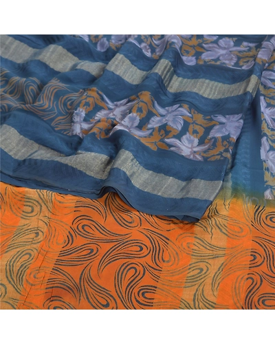Sanskriti Vintage Blue Sarees 100% Pure Georgette Printed Sari Craft Fabric, PRG-9977-Blue-Printed Floral Design-Pure Georgette Silk-10
