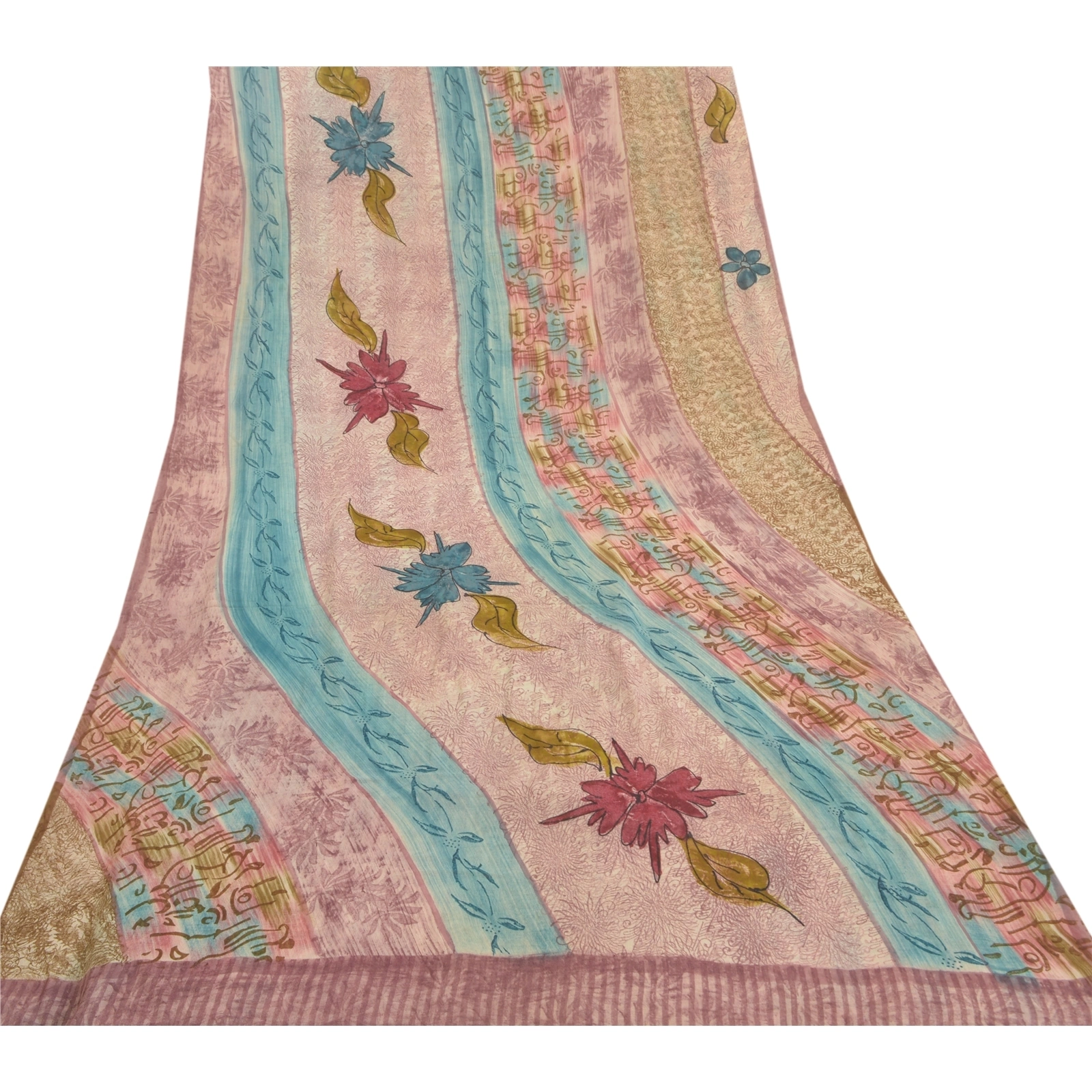 Sanskriti Vintage Pink Sarees 100% Pure Georgette Printed Sari Craft Fabric, PRG-9978-Pink-Printed Floral Design-Pure Georgette Silk-9