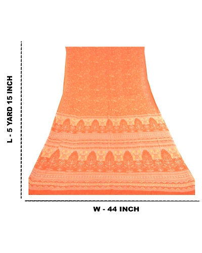 Sanskriti Vintage Indian Orange Sarees Georgette Printed Sari 5Yd Craft Fabric, PRG-11303-Orange-Printed Floral Design-Poly Georgette-3