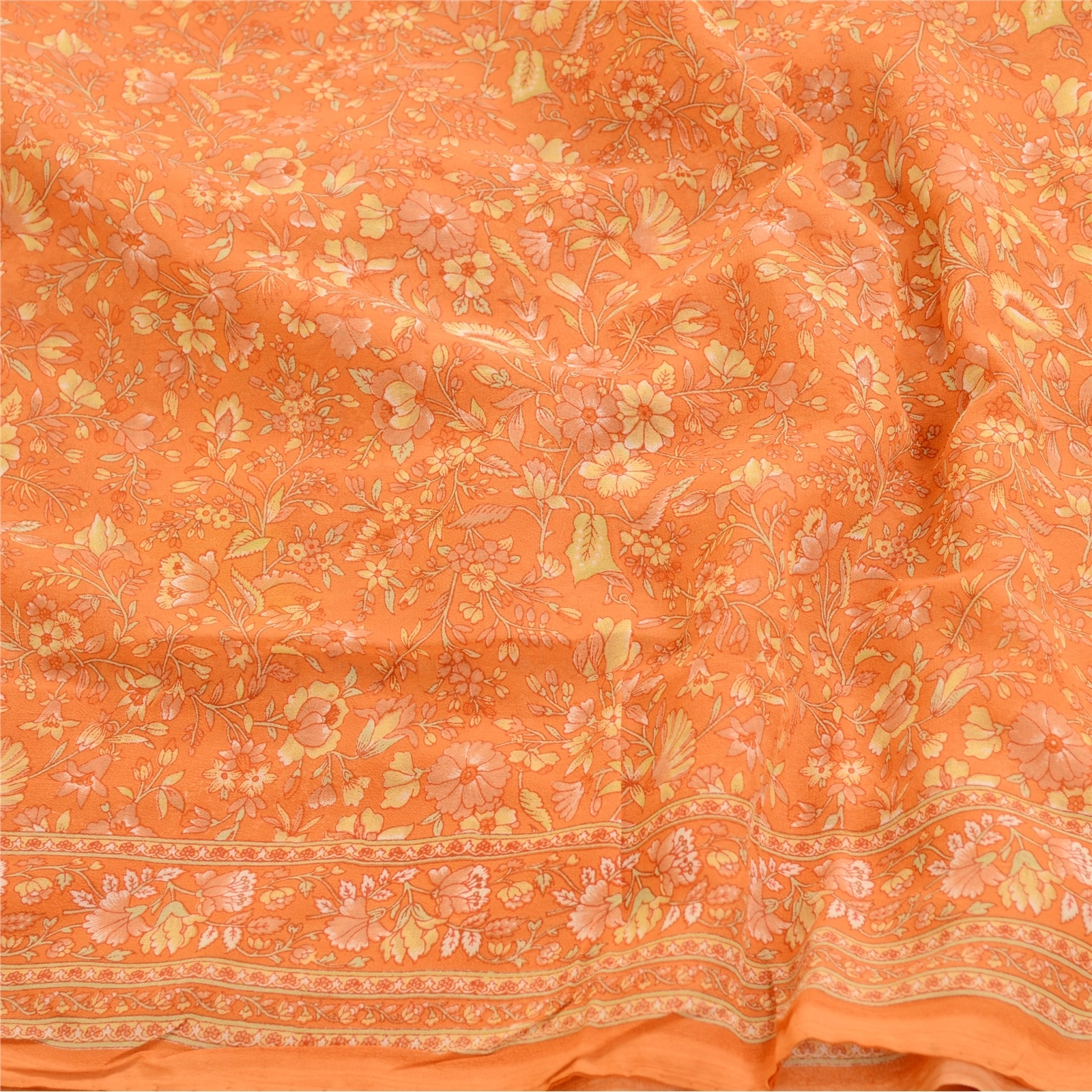 Sanskriti Vintage Indian Orange Sarees Georgette Printed Sari 5Yd Craft Fabric, PRG-11303-Orange-Printed Floral Design-Poly Georgette-6