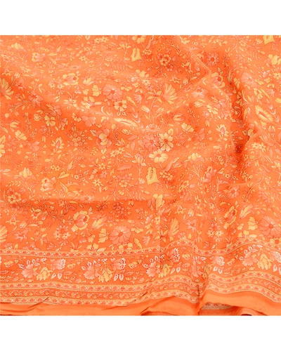 Sanskriti Vintage Indian Orange Sarees Georgette Printed Sari 5Yd Craft Fabric, PRG-11303-Orange-Printed Floral Design-Poly Georgette-6