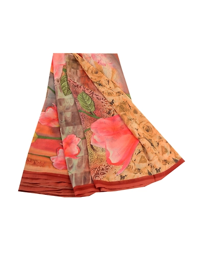 Sanskriti Vintage Multi Sarees Digital Printed Georgette Sari 5Yd Craft Fabric, PRG-11305-Multi-Printed Floral Design-Poly Georgette-2
