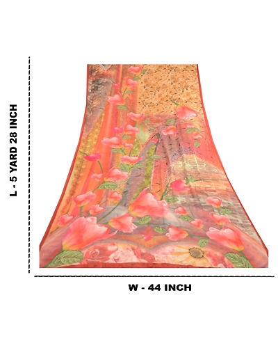 Sanskriti Vintage Multi Sarees Digital Printed Georgette Sari 5Yd Craft Fabric, PRG-11305-Multi-Printed Floral Design-Poly Georgette-3