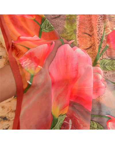 Sanskriti Vintage Multi Sarees Digital Printed Georgette Sari 5Yd Craft Fabric, PRG-11305-Multi-Printed Floral Design-Poly Georgette-4