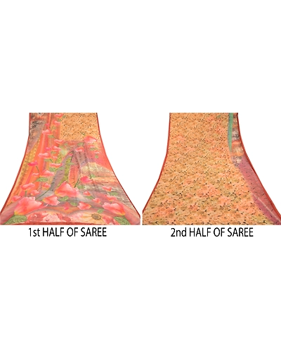 Sanskriti Vintage Multi Sarees Digital Printed Georgette Sari 5Yd Craft Fabric, PRG-11305-Multi-Printed Floral Design-Poly Georgette-5