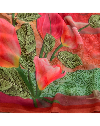 Sanskriti Vintage Multi Sarees Digital Printed Georgette Sari 5Yd Craft Fabric, PRG-11305-Multi-Printed Floral Design-Poly Georgette-6