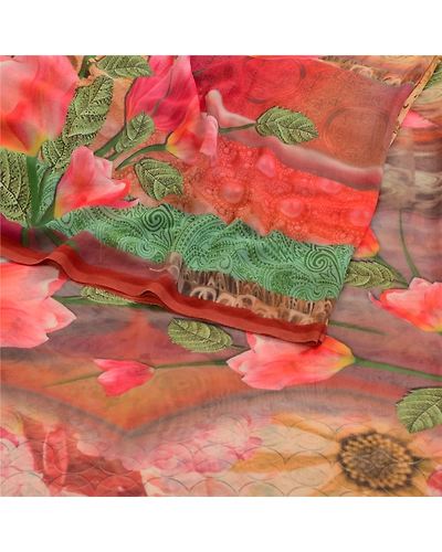 Sanskriti Vintage Multi Sarees Digital Printed Georgette Sari 5Yd Craft Fabric, PRG-11305-Multi-Printed Floral Design-Poly Georgette-7