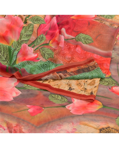 Sanskriti Vintage Multi Sarees Digital Printed Georgette Sari 5Yd Craft Fabric, PRG-11305-Multi-Printed Floral Design-Poly Georgette-9