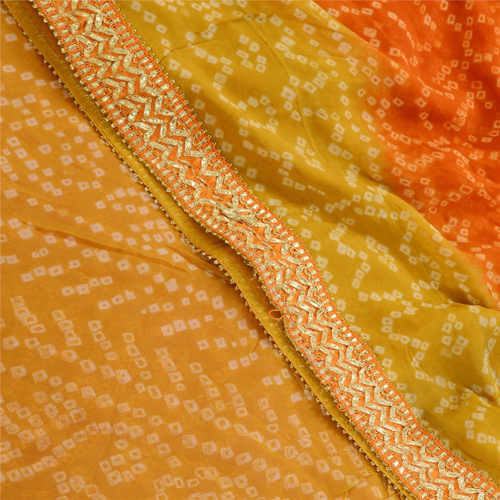 Sanskriti Vintage Sarees Bandhani Printed Orange Pure Georgette Silk Sari Fabric, PRG-11320-Orange-Printed Floral Design-Pure Georgette Silk-1