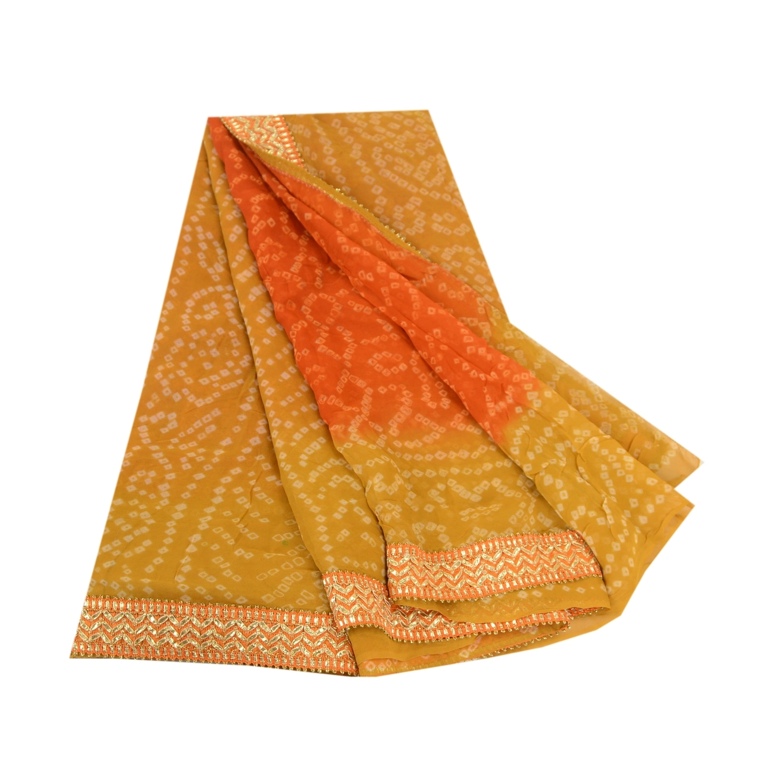 Sanskriti Vintage Sarees Bandhani Printed Orange Pure Georgette Silk Sari Fabric, PRG-11320-Orange-Printed Floral Design-Pure Georgette Silk-2