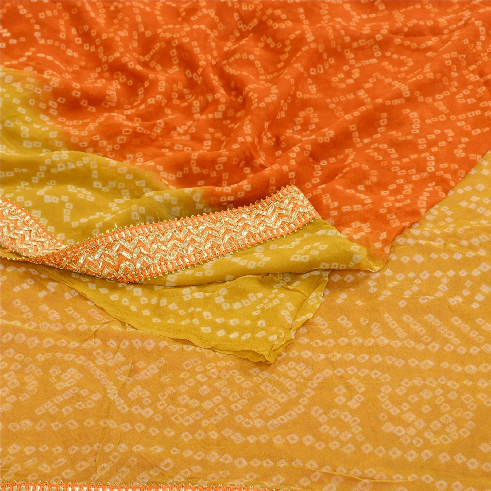 Sanskriti Vintage Sarees Bandhani Printed Orange Pure Georgette Silk Sari Fabric, PRG-11320-Orange-Printed Floral Design-Pure Georgette Silk-10