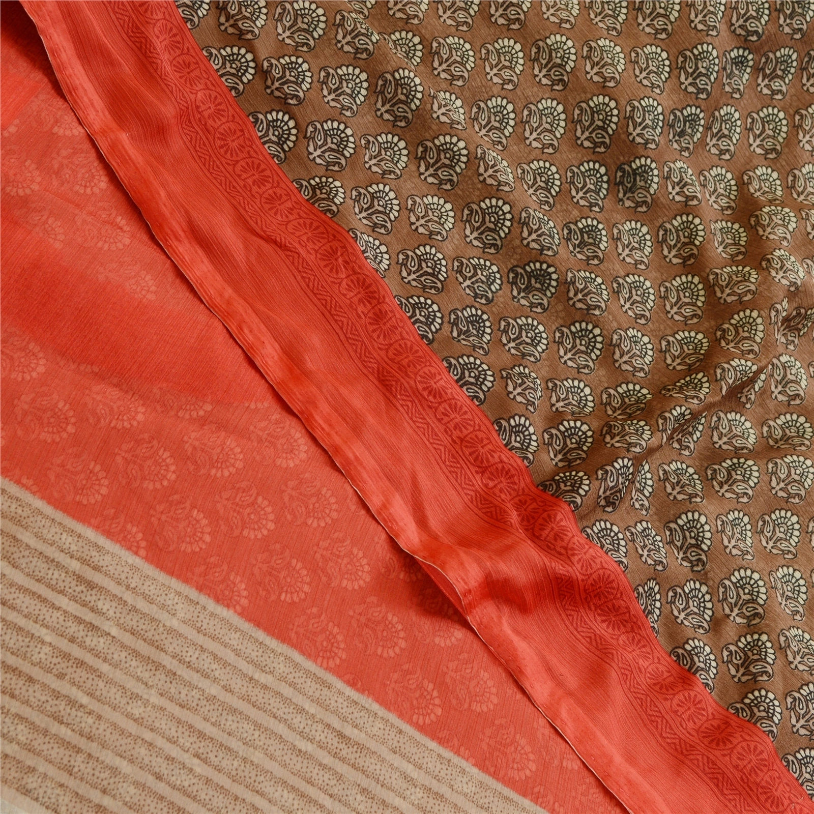 Sanskriti Vintage Sarees Brown Printed Georgette Sari Floral 5Yd Craft Fabric, PRG-11324-Brown-Printed Floral Design-Poly Georgette-1