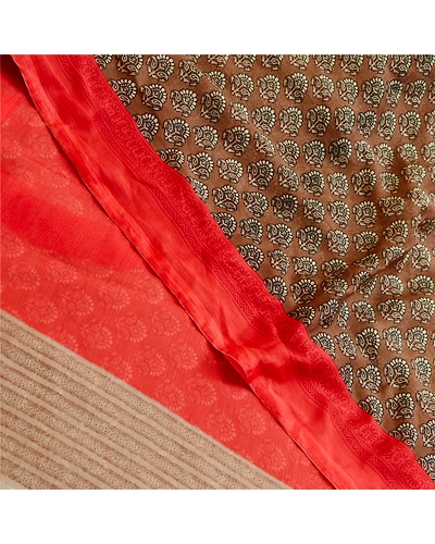 Sanskriti Vintage Sarees Brown Printed Georgette Sari Floral 5Yd Craft Fabric, PRG-11324-Brown-Printed Floral Design-Poly Georgette-1