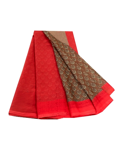 Sanskriti Vintage Sarees Brown Printed Georgette Sari Floral 5Yd Craft Fabric, PRG-11324-Brown-Printed Floral Design-Poly Georgette-2