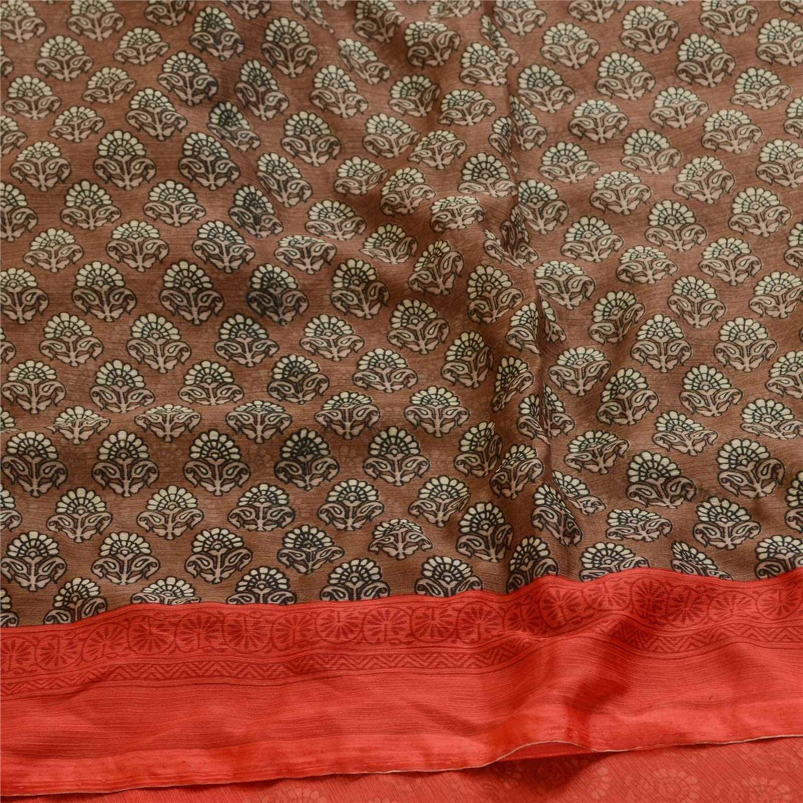 Sanskriti Vintage Sarees Brown Printed Georgette Sari Floral 5Yd Craft Fabric, PRG-11324-Brown-Printed Floral Design-Poly Georgette-6