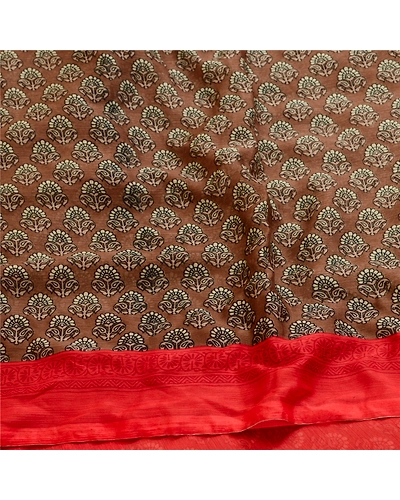Sanskriti Vintage Sarees Brown Printed Georgette Sari Floral 5Yd Craft Fabric, PRG-11324-Brown-Printed Floral Design-Poly Georgette-6