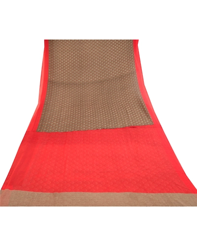 Sanskriti Vintage Sarees Brown Printed Georgette Sari Floral 5Yd Craft Fabric, PRG-11324-Brown-Printed Floral Design-Poly Georgette-8