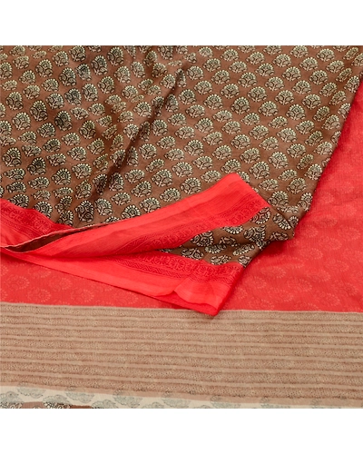 Sanskriti Vintage Sarees Brown Printed Georgette Sari Floral 5Yd Craft Fabric, PRG-11324-Brown-Printed Floral Design-Poly Georgette-9