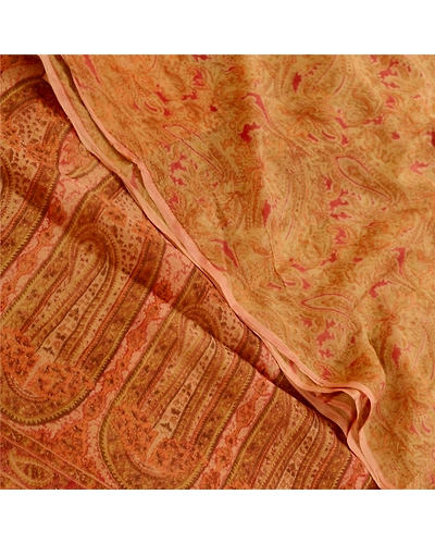 Sanskriti Vintage Sarees Multi Pure Chiffon Silk Printed Sari 5Yd Craft Fabric, PRG-11329-Multi-Printed Floral Design-Pure Chiffon Silk-1