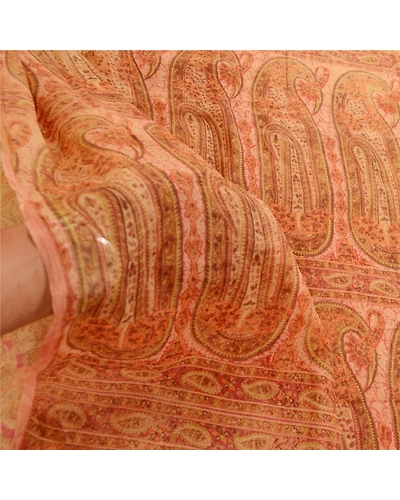 Sanskriti Vintage Sarees Multi Pure Chiffon Silk Printed Sari 5Yd Craft Fabric, PRG-11329-Multi-Printed Floral Design-Pure Chiffon Silk-4