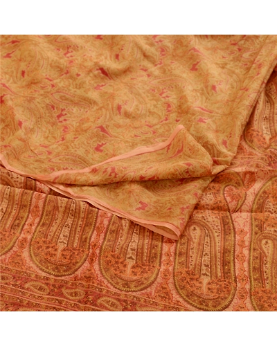 Sanskriti Vintage Sarees Multi Pure Chiffon Silk Printed Sari 5Yd Craft Fabric, PRG-11329-Multi-Printed Floral Design-Pure Chiffon Silk-9