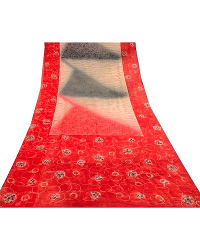 Sanskriti Vintage Sarees Multi Pure Georgette Silk Printed Sari 5Yd Craft Fabric, PRG-11331-Multi-Printed Floral Design-Pure Georgette Silk-8
