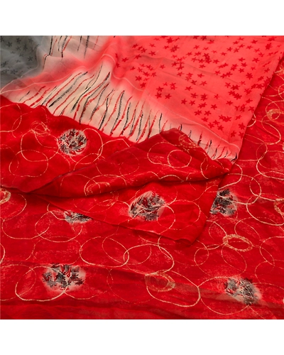 Sanskriti Vintage Sarees Multi Pure Georgette Silk Printed Sari 5Yd Craft Fabric, PRG-11331-Multi-Printed Floral Design-Pure Georgette Silk-9