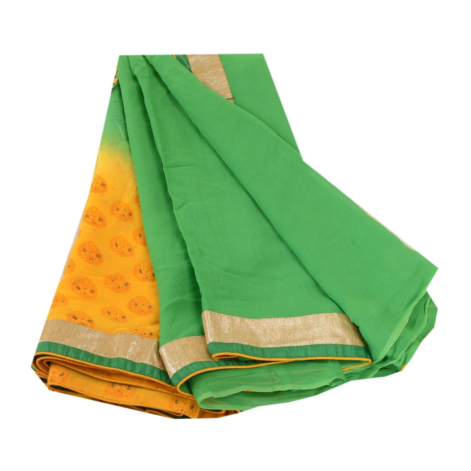 Sanskriti Vintage Sarees Print Embroidered Green Pure Georgette Silk Sari Fabric, PRG-11332-Green-Printed Floral Design-Pure Georgette Silk-2