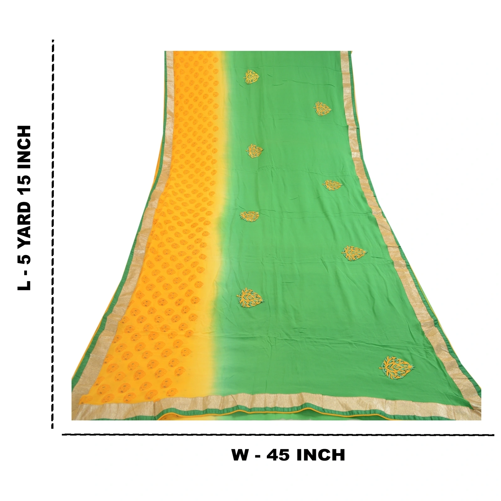 Sanskriti Vintage Sarees Print Embroidered Green Pure Georgette Silk Sari Fabric, PRG-11332-Green-Printed Floral Design-Pure Georgette Silk-3