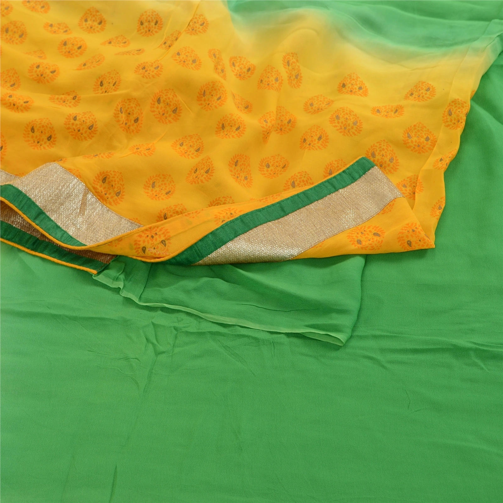 Sanskriti Vintage Sarees Print Embroidered Green Pure Georgette Silk Sari Fabric, PRG-11332-Green-Printed Floral Design-Pure Georgette Silk-7