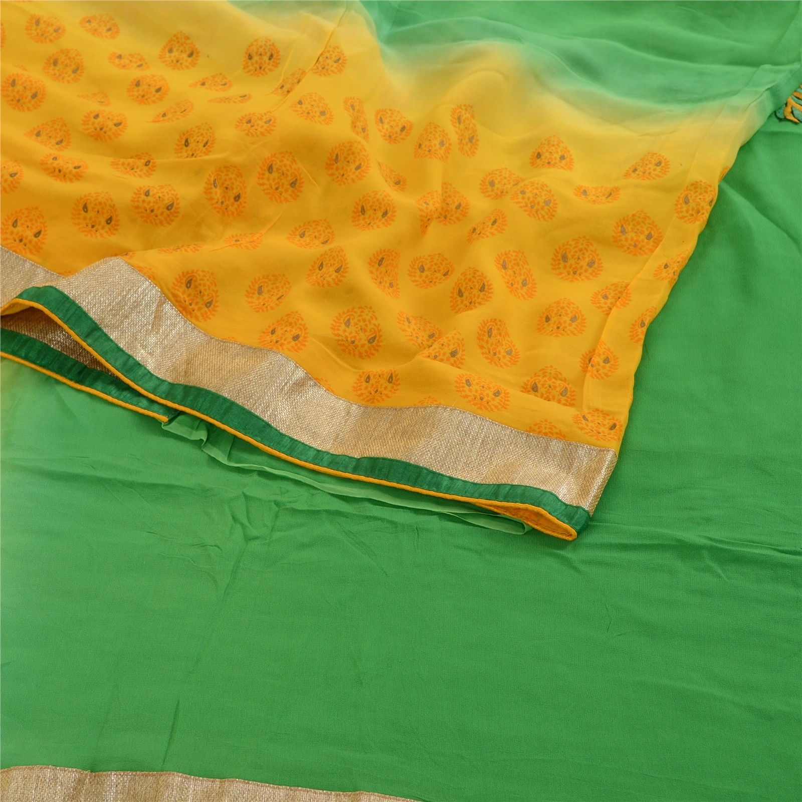 Sanskriti Vintage Sarees Print Embroidered Green Pure Georgette Silk Sari Fabric, PRG-11332-Green-Printed Floral Design-Pure Georgette Silk-9