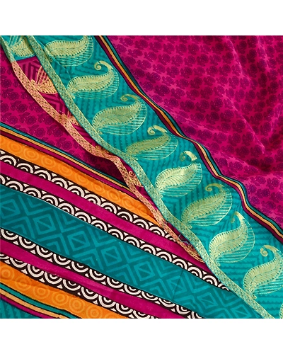 Sanskriti Vintage Sarees Purple Pure Georgette Silk Print Zari Work Sari Fabric, PRG-11340-Purple-Printed Floral Design-Pure Georgette Silk-1