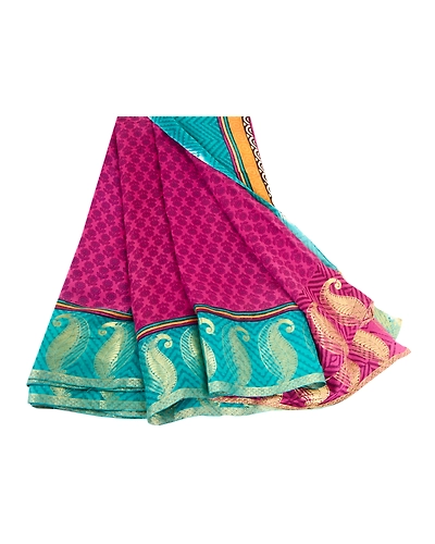 Sanskriti Vintage Sarees Purple Pure Georgette Silk Print Zari Work Sari Fabric, PRG-11340-Purple-Printed Floral Design-Pure Georgette Silk-2