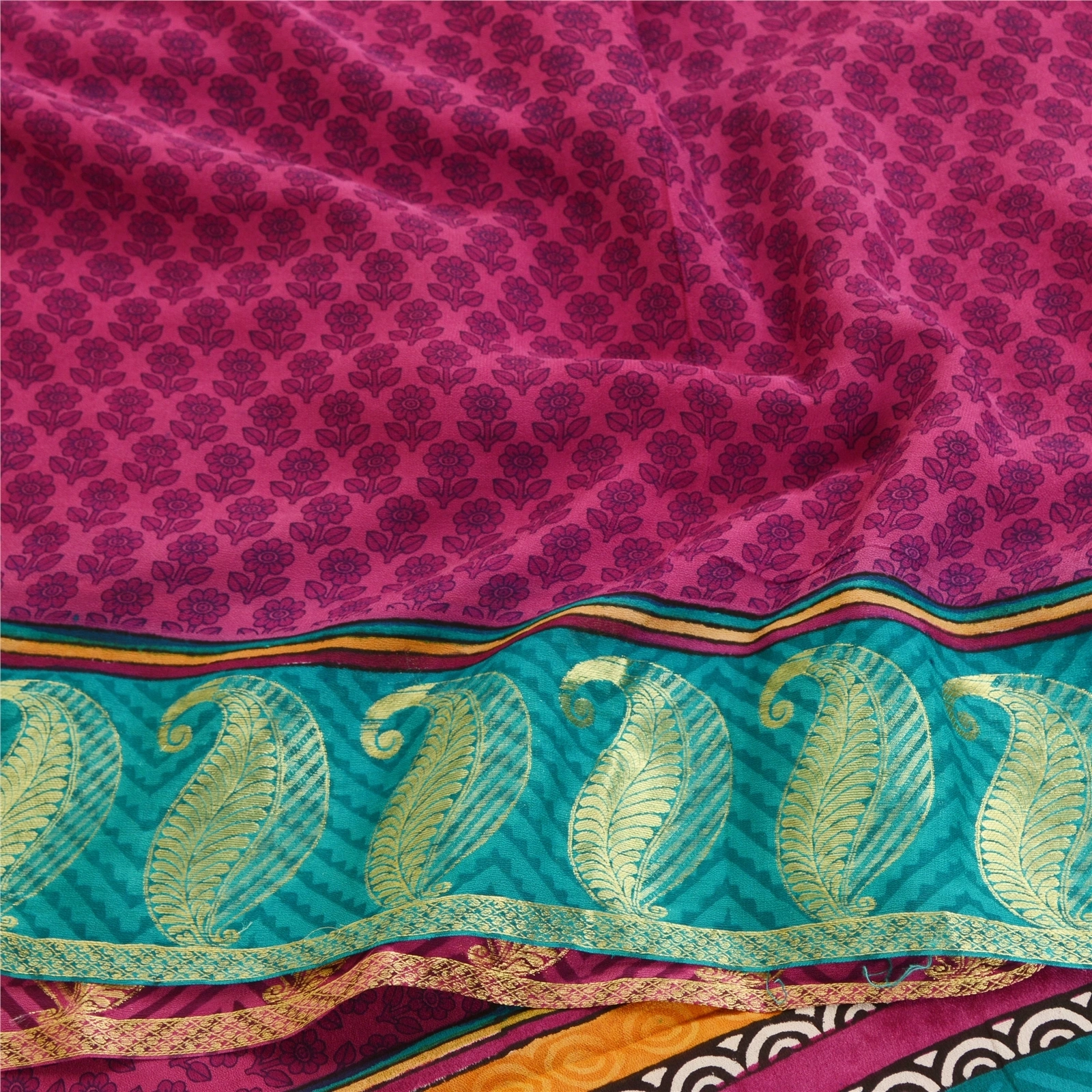 Sanskriti Vintage Sarees Purple Pure Georgette Silk Print Zari Work Sari Fabric, PRG-11340-Purple-Printed Floral Design-Pure Georgette Silk-6