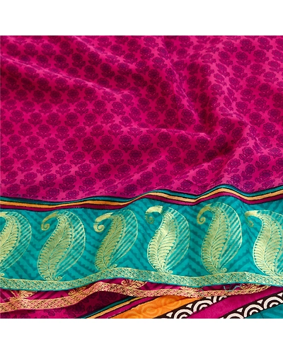 Sanskriti Vintage Sarees Purple Pure Georgette Silk Print Zari Work Sari Fabric, PRG-11340-Purple-Printed Floral Design-Pure Georgette Silk-6