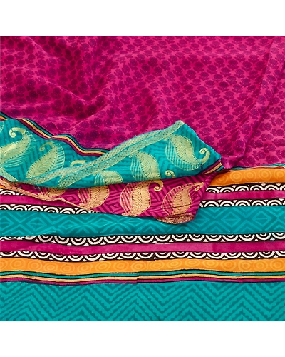 Sanskriti Vintage Sarees Purple Pure Georgette Silk Print Zari Work Sari Fabric, PRG-11340-Purple-Printed Floral Design-Pure Georgette Silk-7