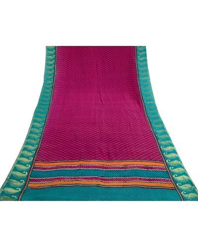 Sanskriti Vintage Sarees Purple Pure Georgette Silk Print Zari Work Sari Fabric, PRG-11340-Purple-Printed Floral Design-Pure Georgette Silk-8