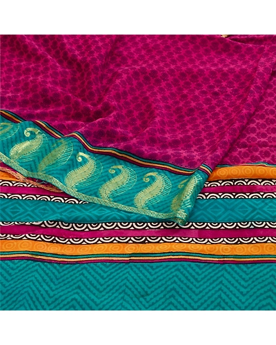 Sanskriti Vintage Sarees Purple Pure Georgette Silk Print Zari Work Sari Fabric, PRG-11340-Purple-Printed Floral Design-Pure Georgette Silk-9