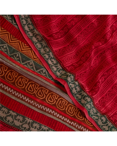 Sanskriti Vintage Sarees Dark Red Pure Georgette Silk Printed Sari Craft Fabric, PRG-11344-Dark Red-Printed Floral Design-Pure Georgette Silk-1