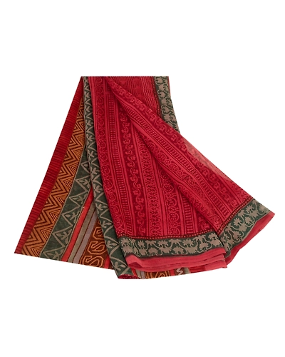 Sanskriti Vintage Sarees Dark Red Pure Georgette Silk Printed Sari Craft Fabric, PRG-11344-Dark Red-Printed Floral Design-Pure Georgette Silk-2