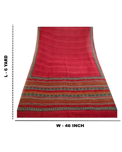 Sanskriti Vintage Sarees Dark Red Pure Georgette Silk Printed Sari Craft Fabric, PRG-11344-Dark Red-Printed Floral Design-Pure Georgette Silk-3