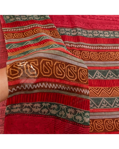 Sanskriti Vintage Sarees Dark Red Pure Georgette Silk Printed Sari Craft Fabric, PRG-11344-Dark Red-Printed Floral Design-Pure Georgette Silk-4