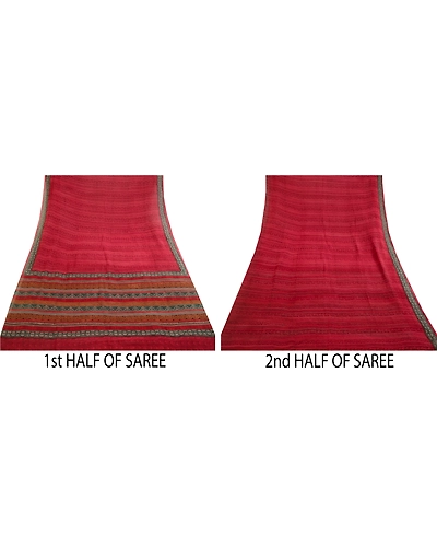 Sanskriti Vintage Sarees Dark Red Pure Georgette Silk Printed Sari Craft Fabric, PRG-11344-Dark Red-Printed Floral Design-Pure Georgette Silk-5
